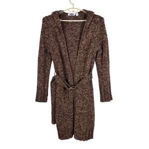VINTAGE Y2K Old Navy Brown duster cardigan sweater Large hooded chunky marled